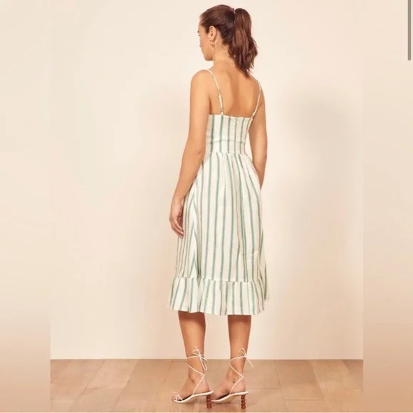 Reformation Eileen Striped Linen Midi Dress Sz 0 - Picture 3 of 10